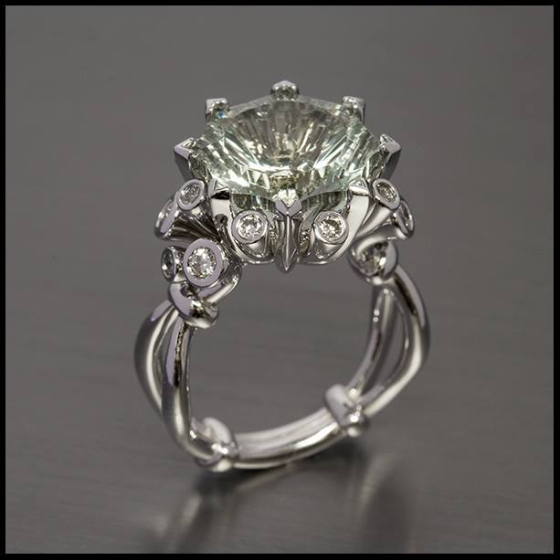 Diamond Ring with Banded Reed Shank