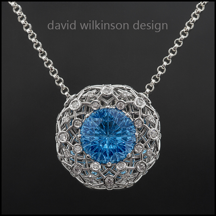 Blue Topaz and Diamond Pendant